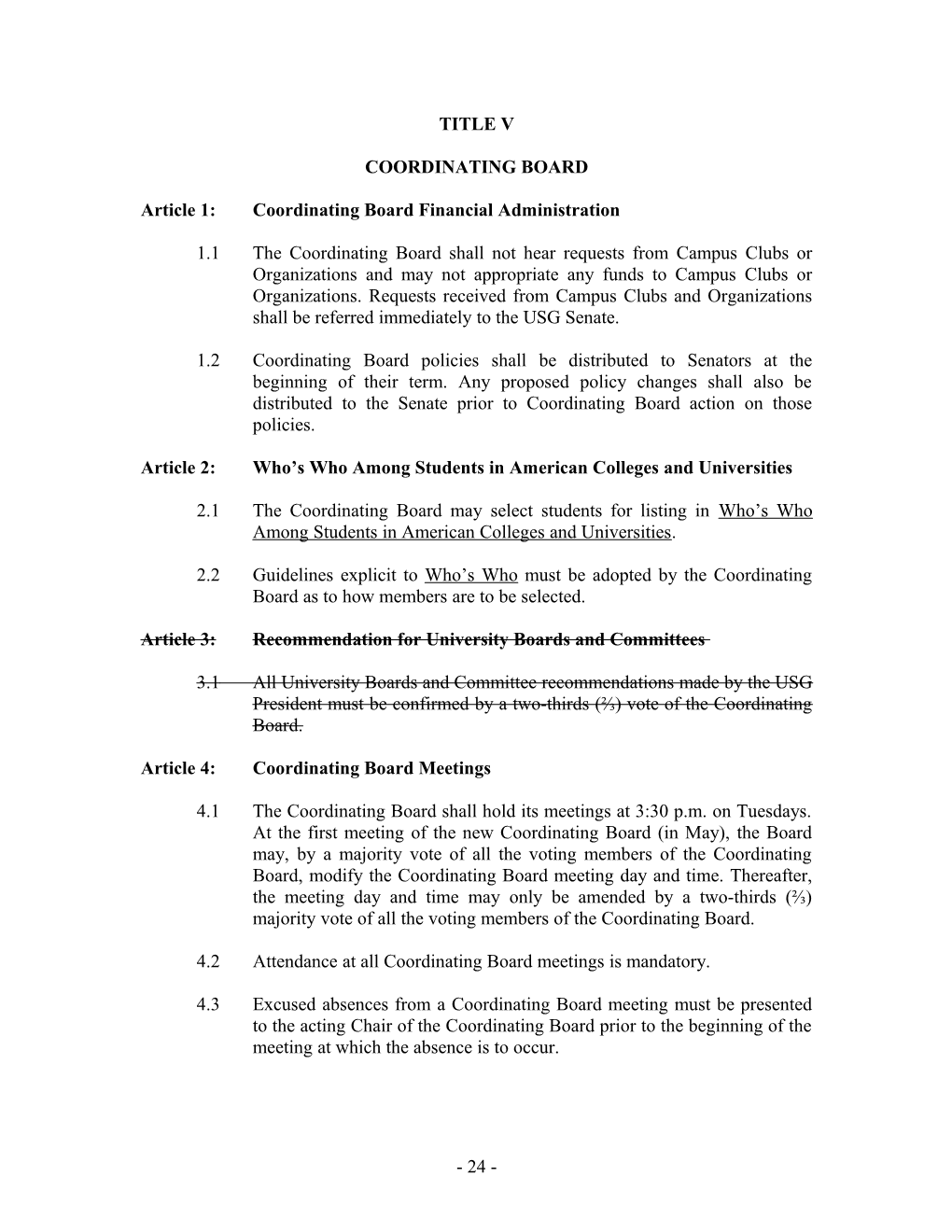 Article 1: Coordinating Board Financial Administration