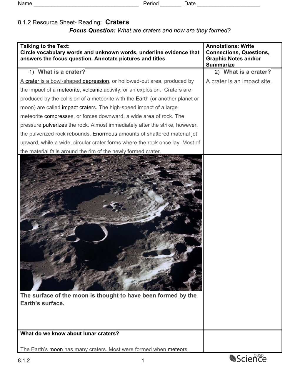 Focus Question: What Are Craters and How Are They Formed?