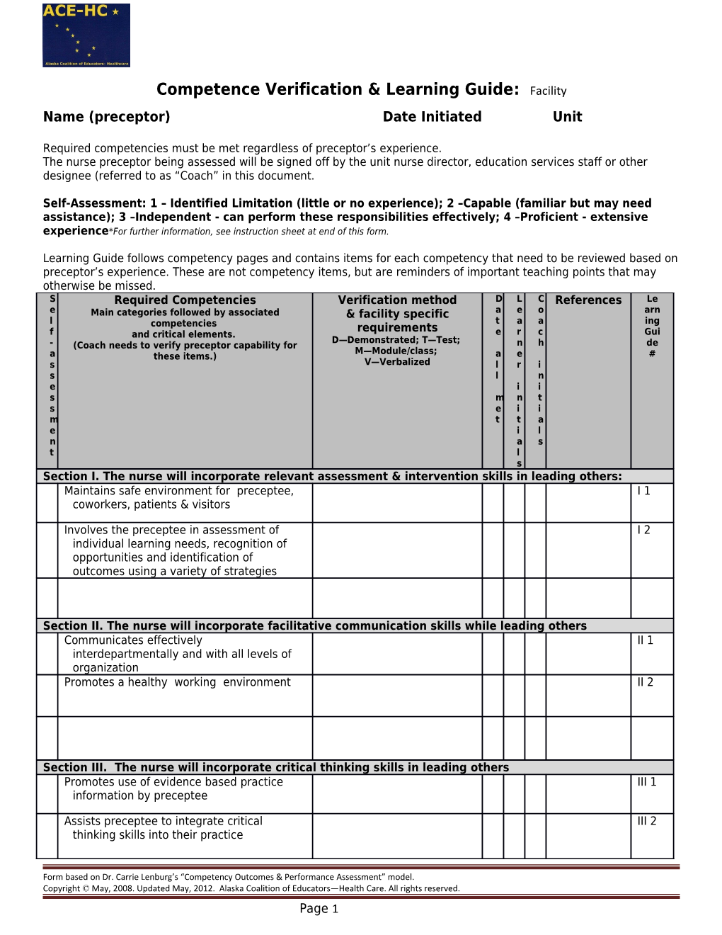 Competence Verification & Learning Guide: Facility