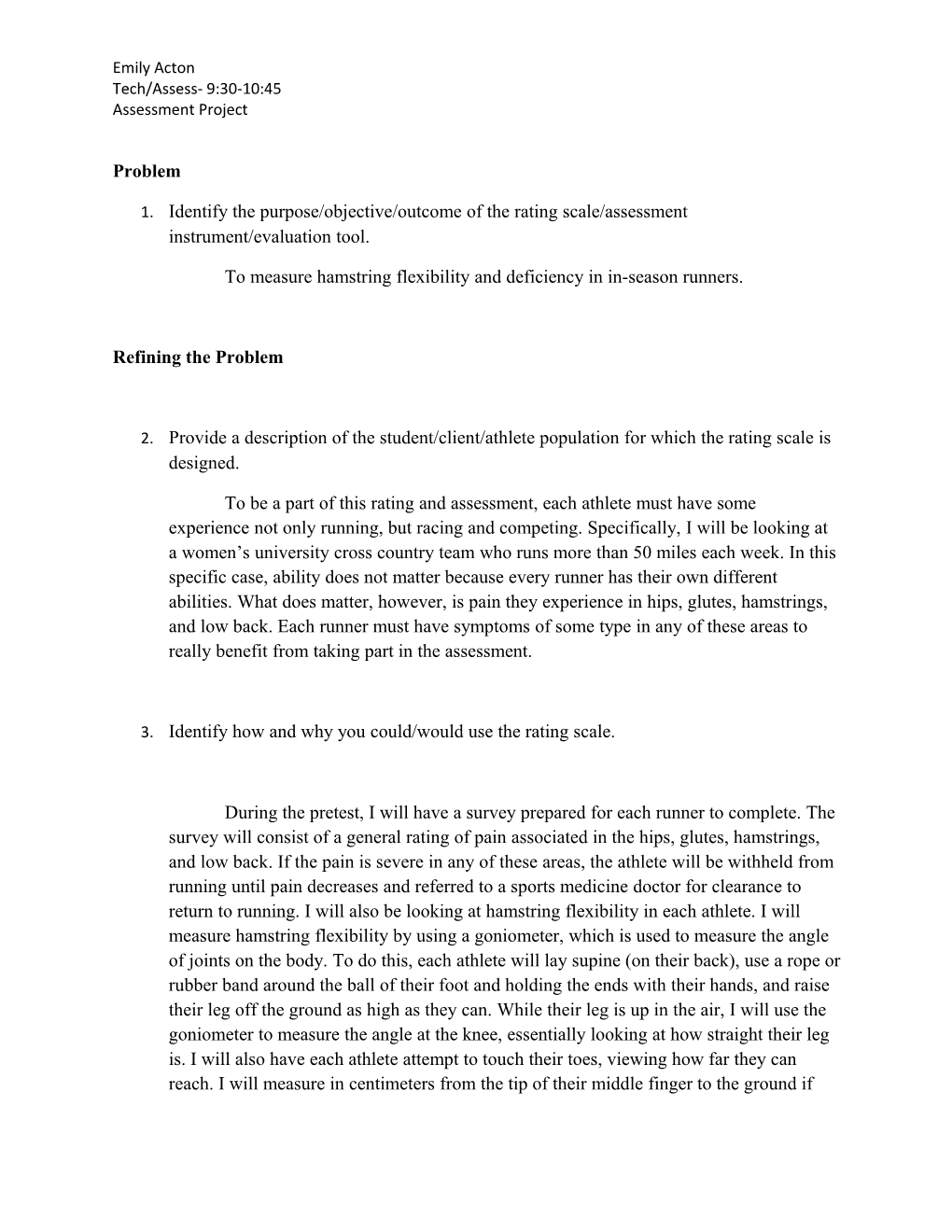 To Measure Hamstring Flexibility and Deficiency in In-Season Runners