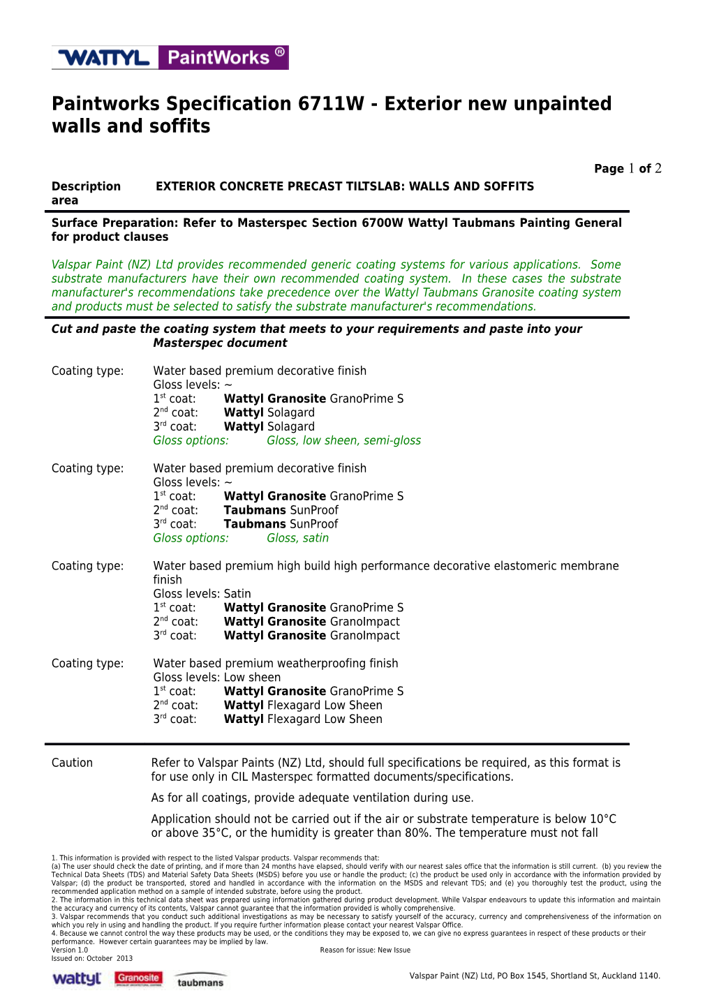 Paintworks Specification 6711W - Exterior New Unpainted Walls and Soffits