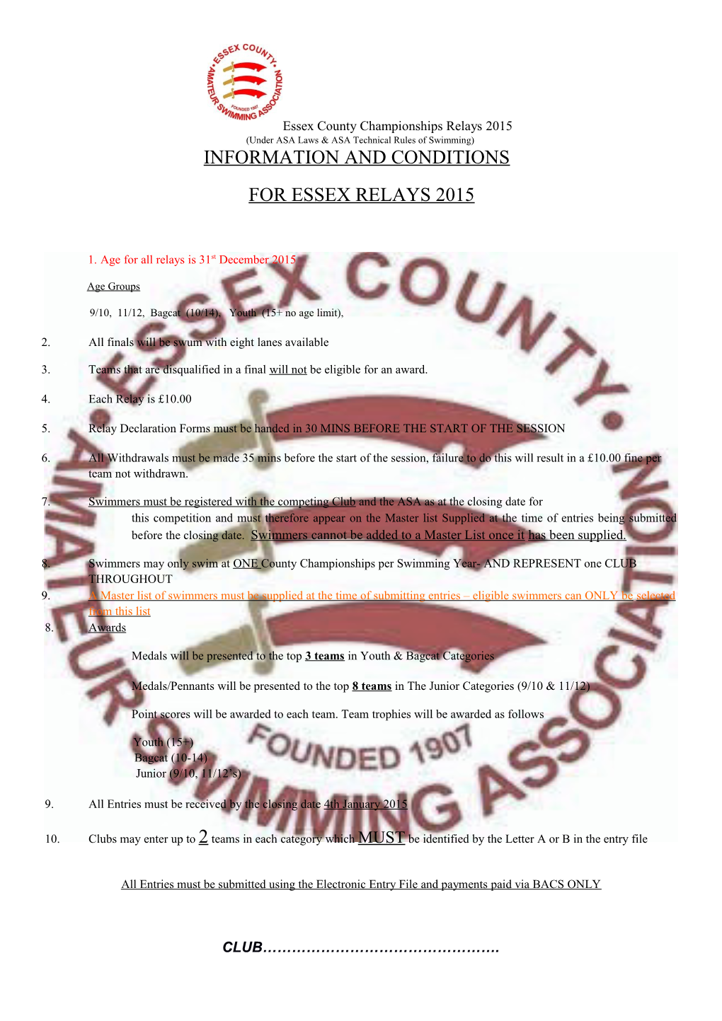 Essex County Championships Relays Weekend 2013