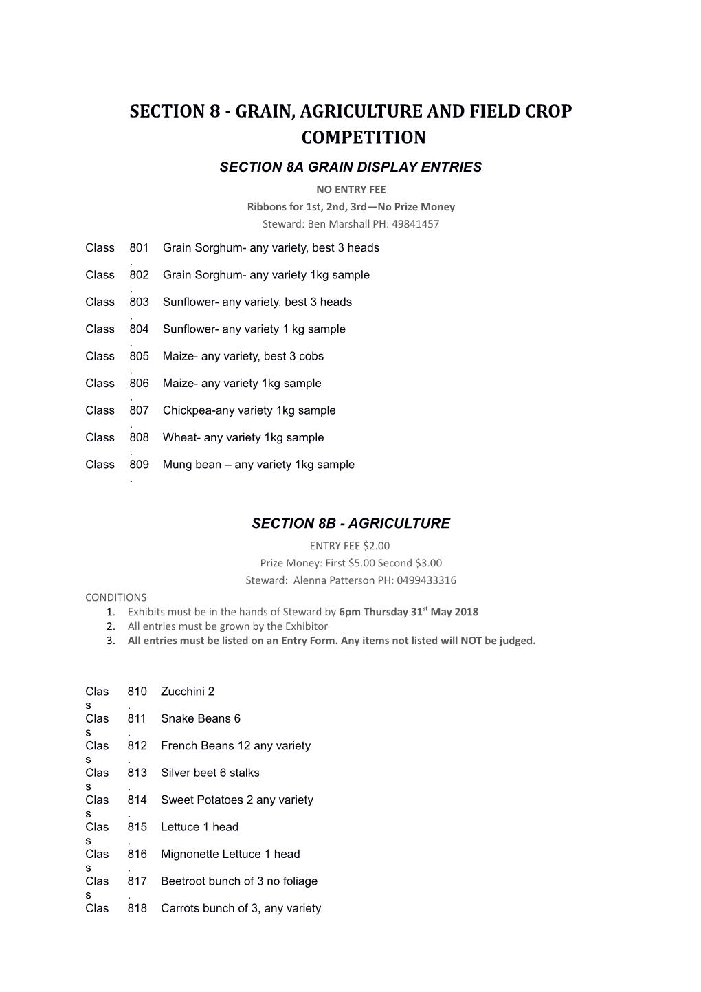 Section 8 - Grain, Agriculture and Field Crop Competition