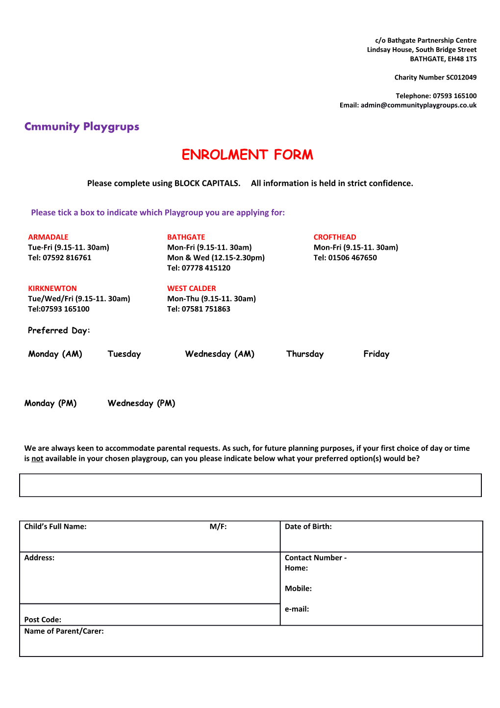 Community Playgroups (West Lothian) SCIO