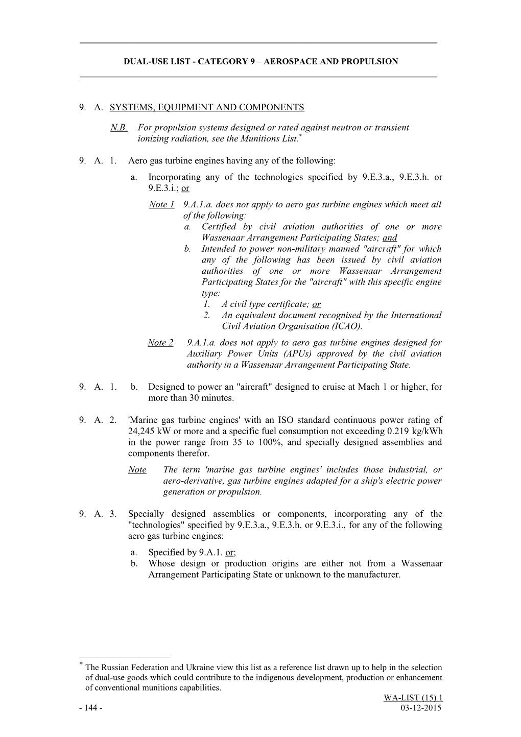 Dual-Use List - Category 9 Aerospace and Propulsion