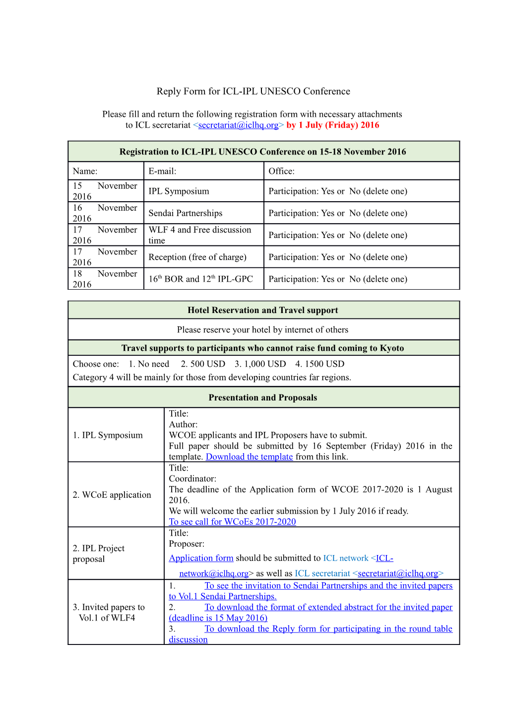 Reply Form for ICL-IPL UNESCO Conference