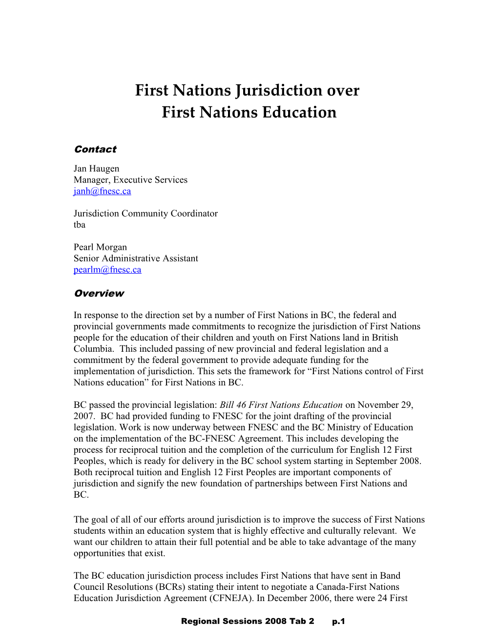 First Nations Jurisdiction Over First Nations Education