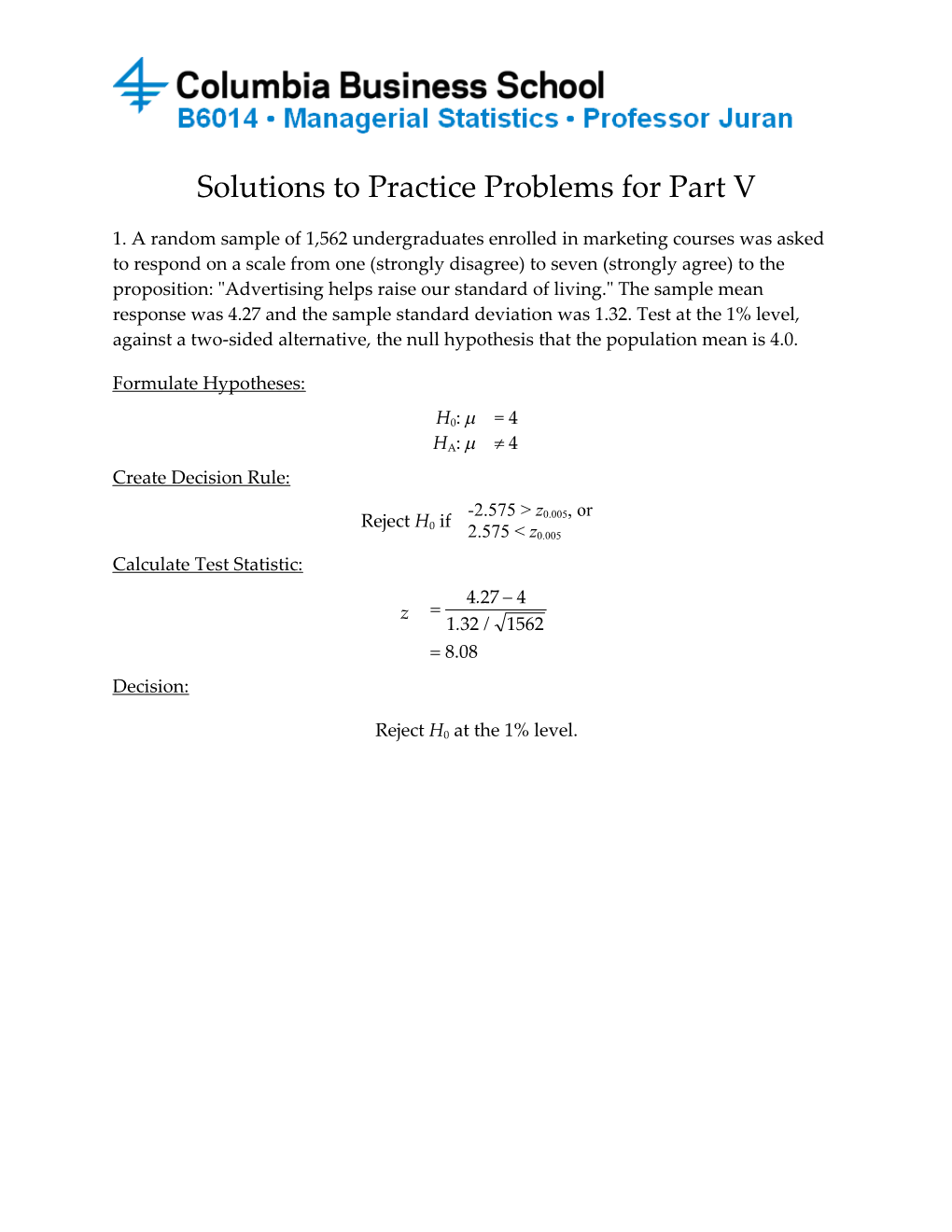 Solutions to Practice Problems for Part V