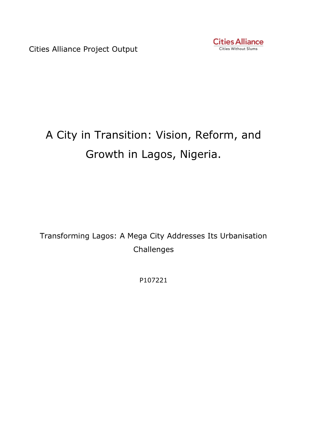 A City in Transition: Vision, Reform, and Growth in Lagos, Nigeria