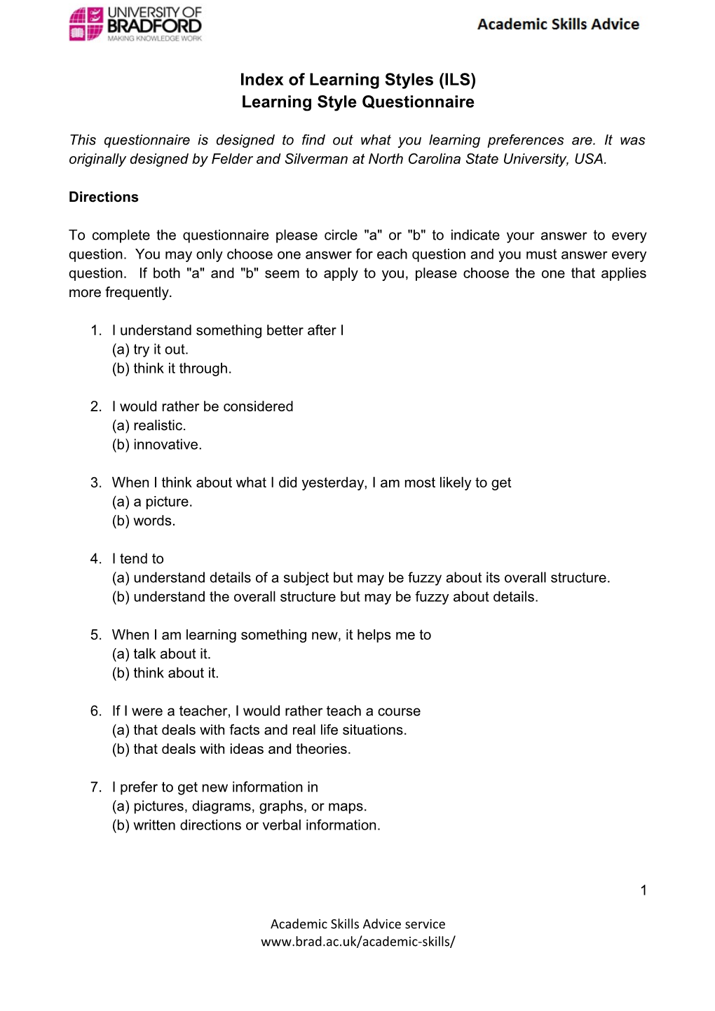 Index of Learning Styles (ILS)