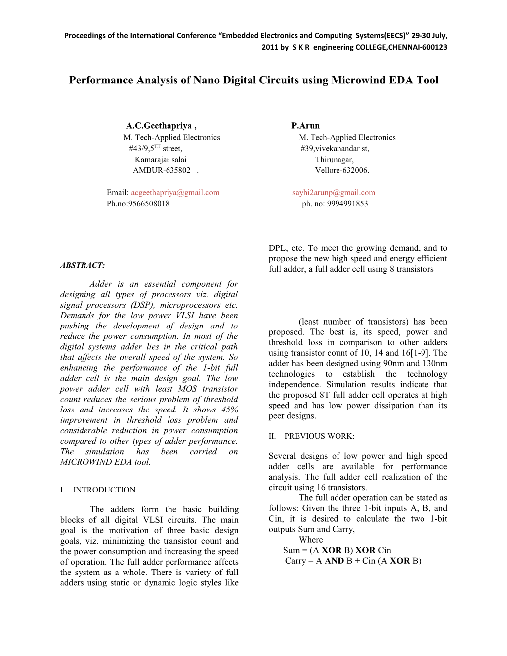 Performance Analysis of Nano Digital Circuits Using Microwind EDA Tool