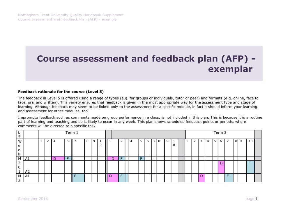 Course Assessment and Feedback Plan (AFP) -Exemplar