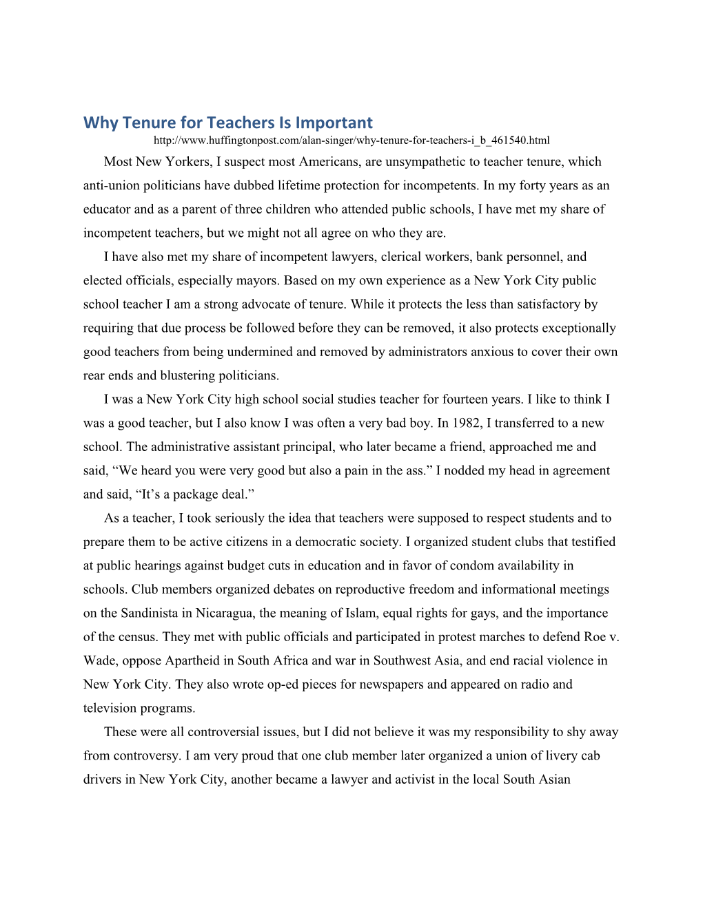 Why Tenure for Teachers Is Important