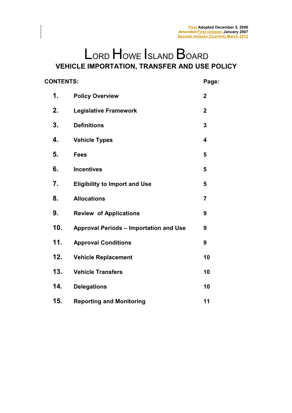 Vehicle Importation, Transfer and Use Policy
