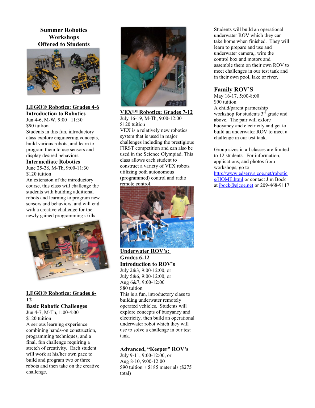 Summer Robotics Workshops