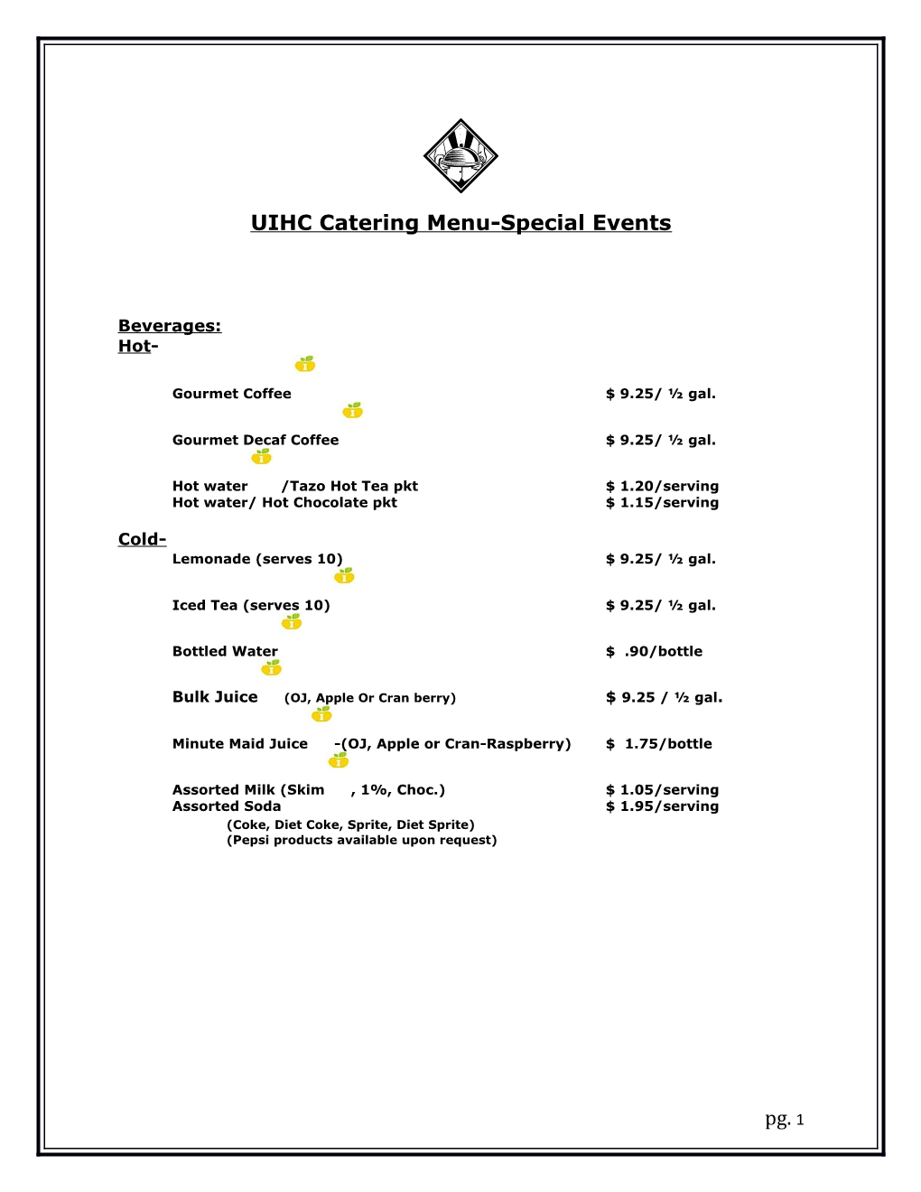 UIHC Catering Menu-Special Events