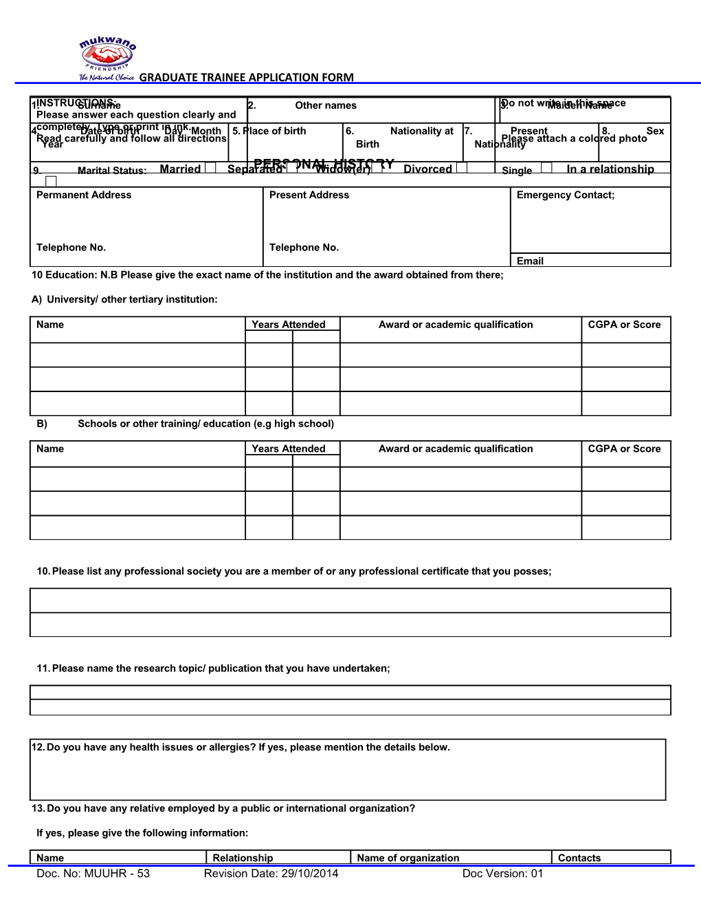 Graduate Trainee Application Form