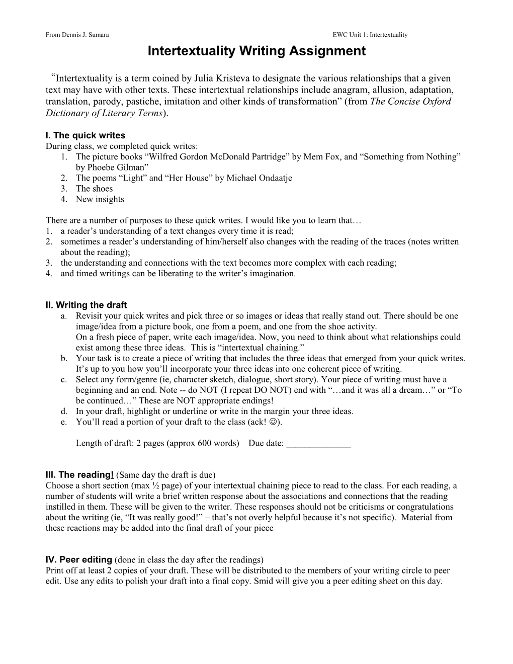 Intertextual Chaining Assignment