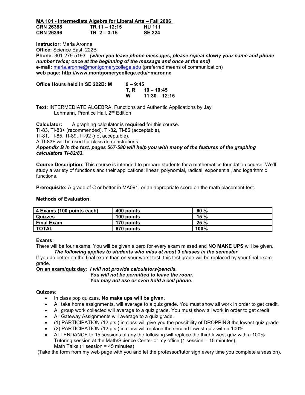 MA 100 - Intermediate Algebra