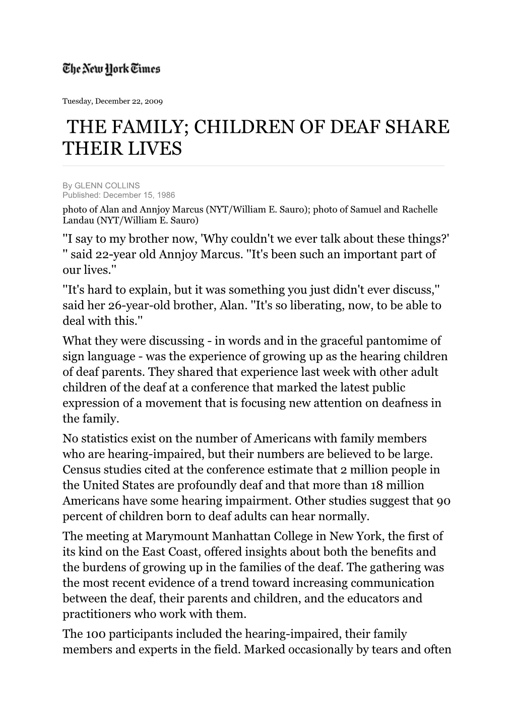 The Family; Children of Deaf Share Their Lives