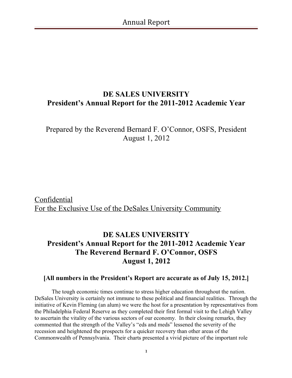 President S Annual Report for the 2011-2012 Academic Year