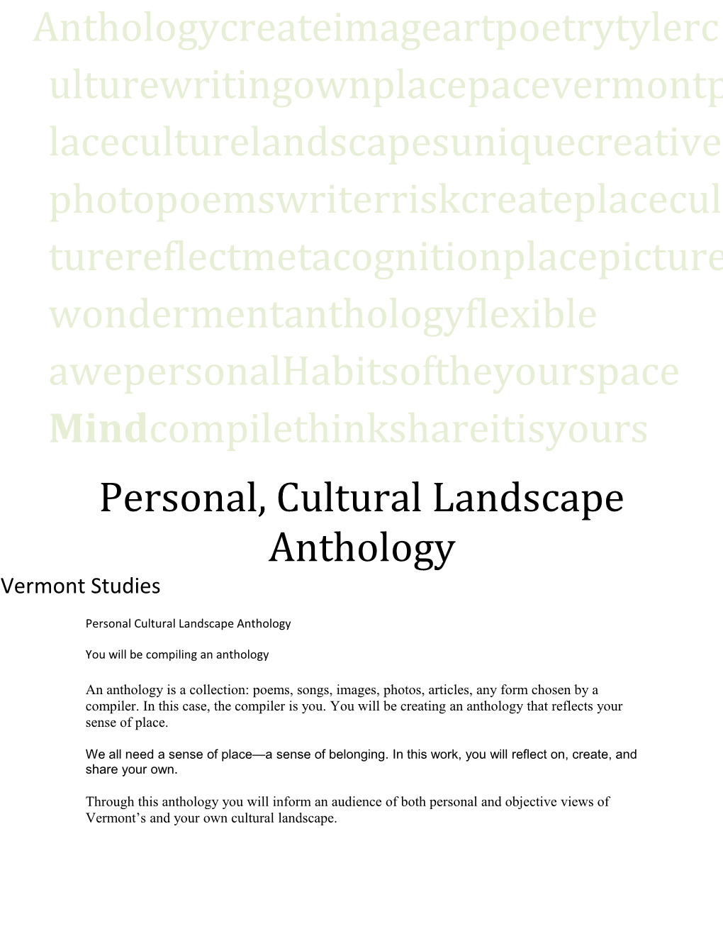 Personal, Cultural Landscape Anthology