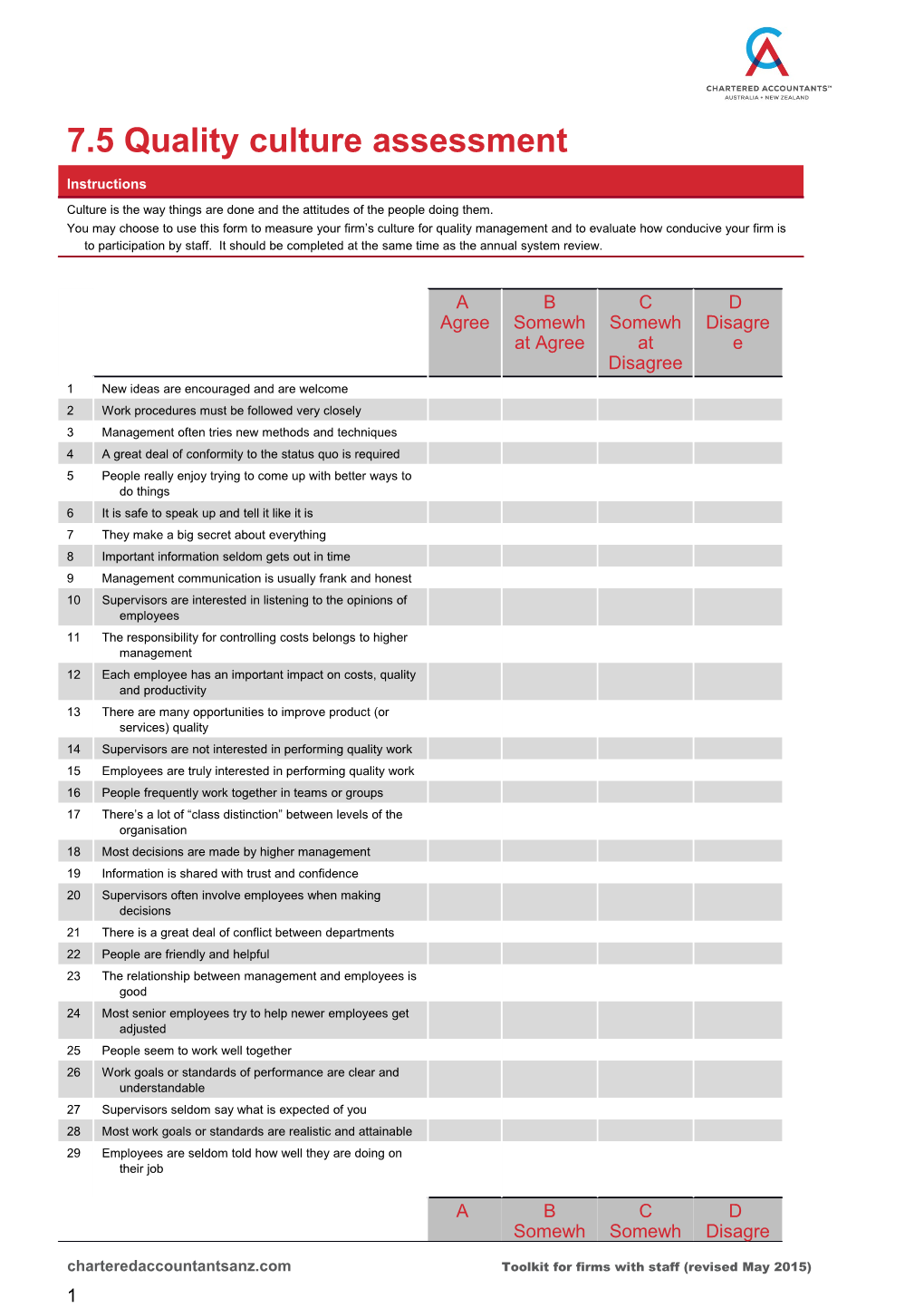 7.5 Quality Culture Assessment