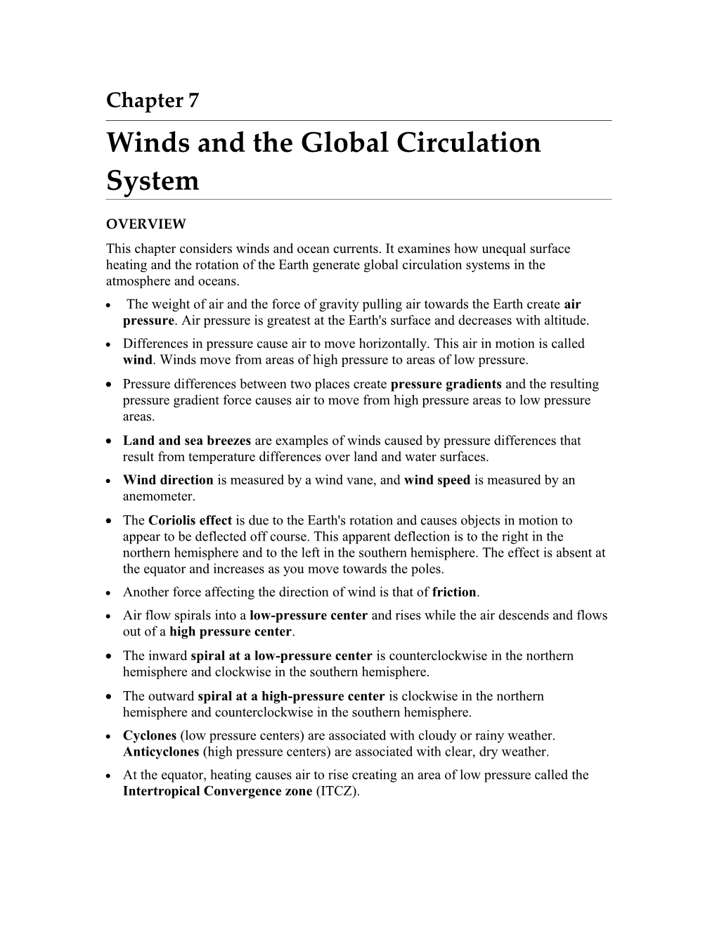 Winds and the Global Circulation System
