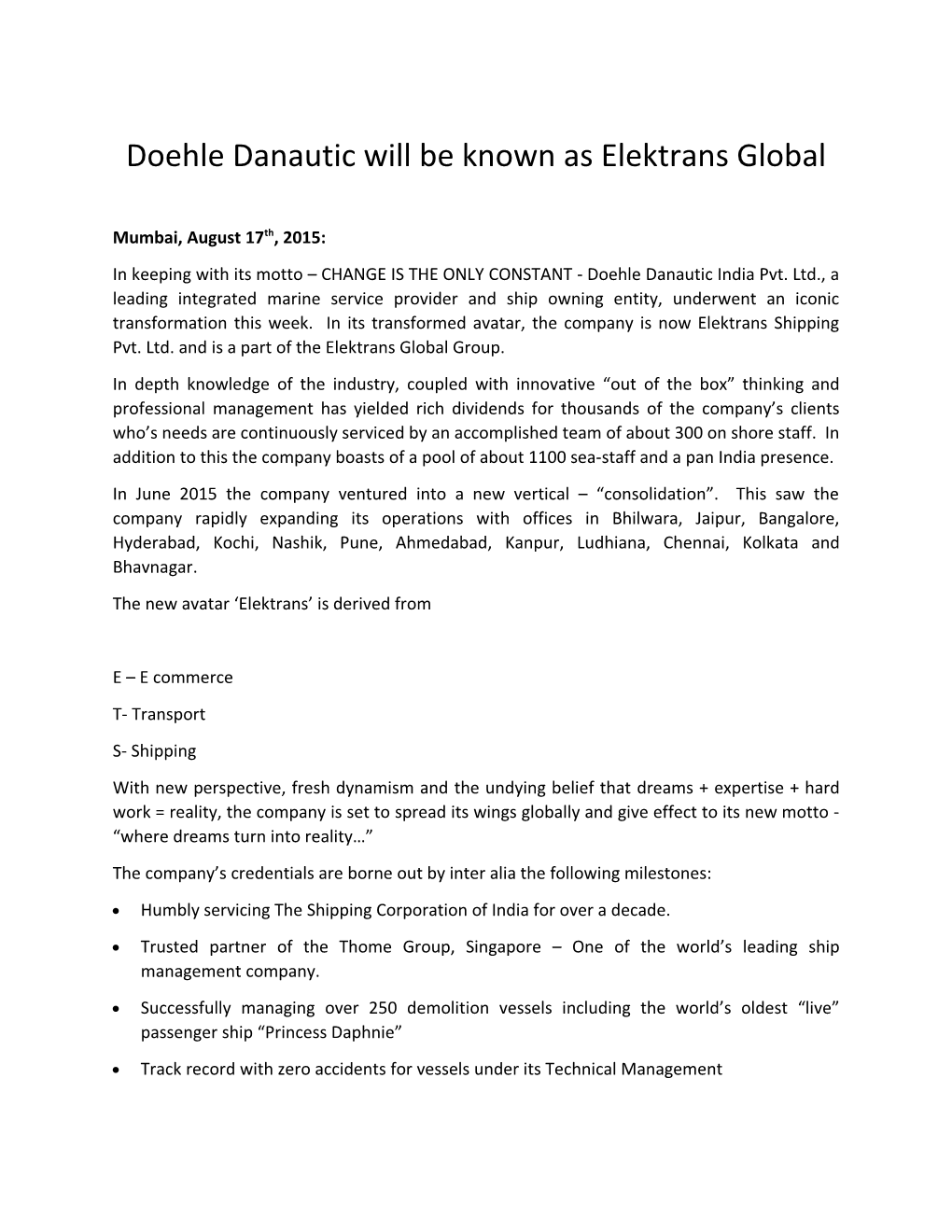 Doehledanautic Will Be Known As Elektrans Global