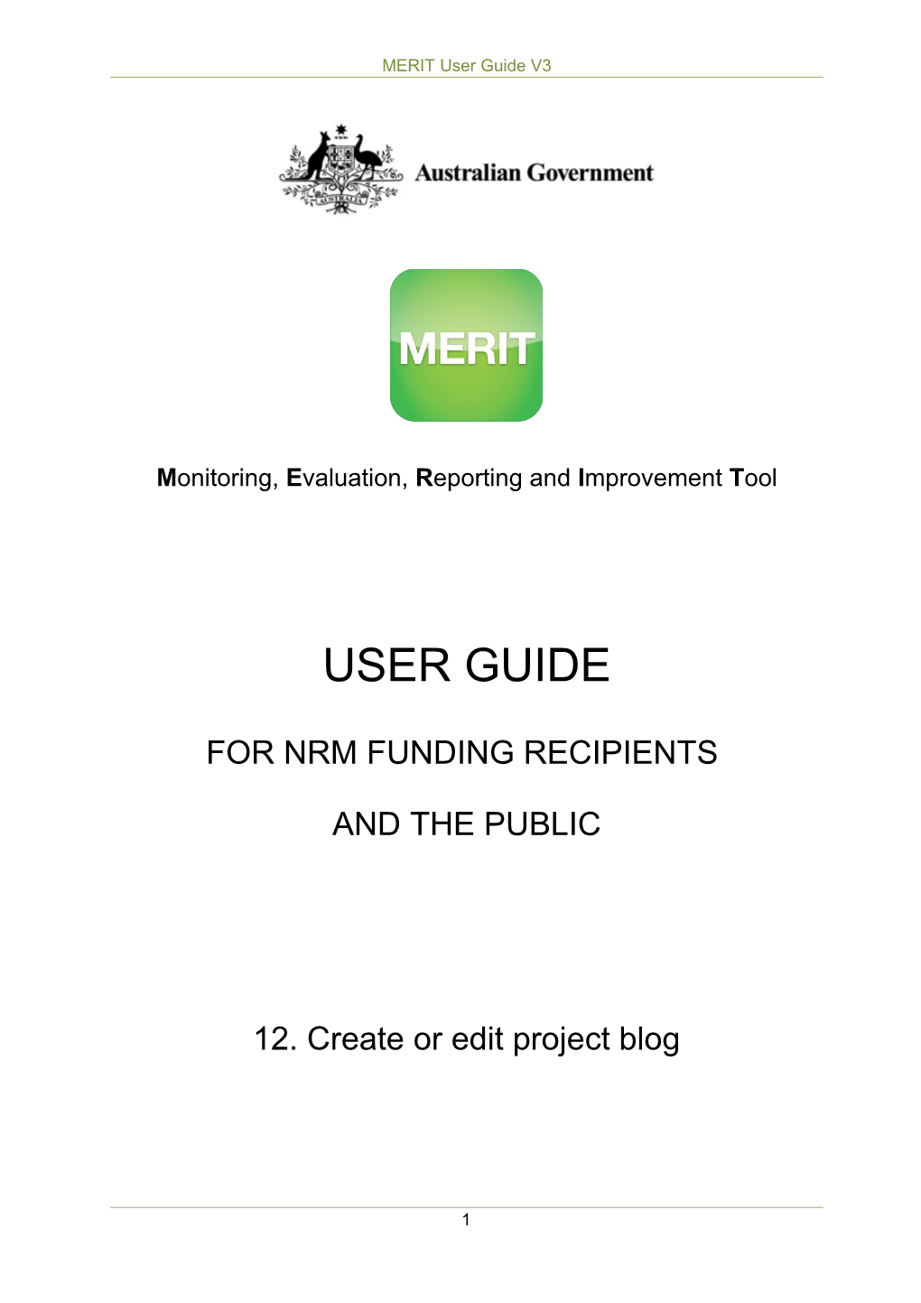 MERIT User Guide 12 Create Or Edit Project Blog
