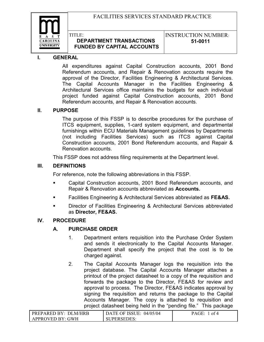 FSSP 51-0011; Department Transactions Funded by Capital Accounts