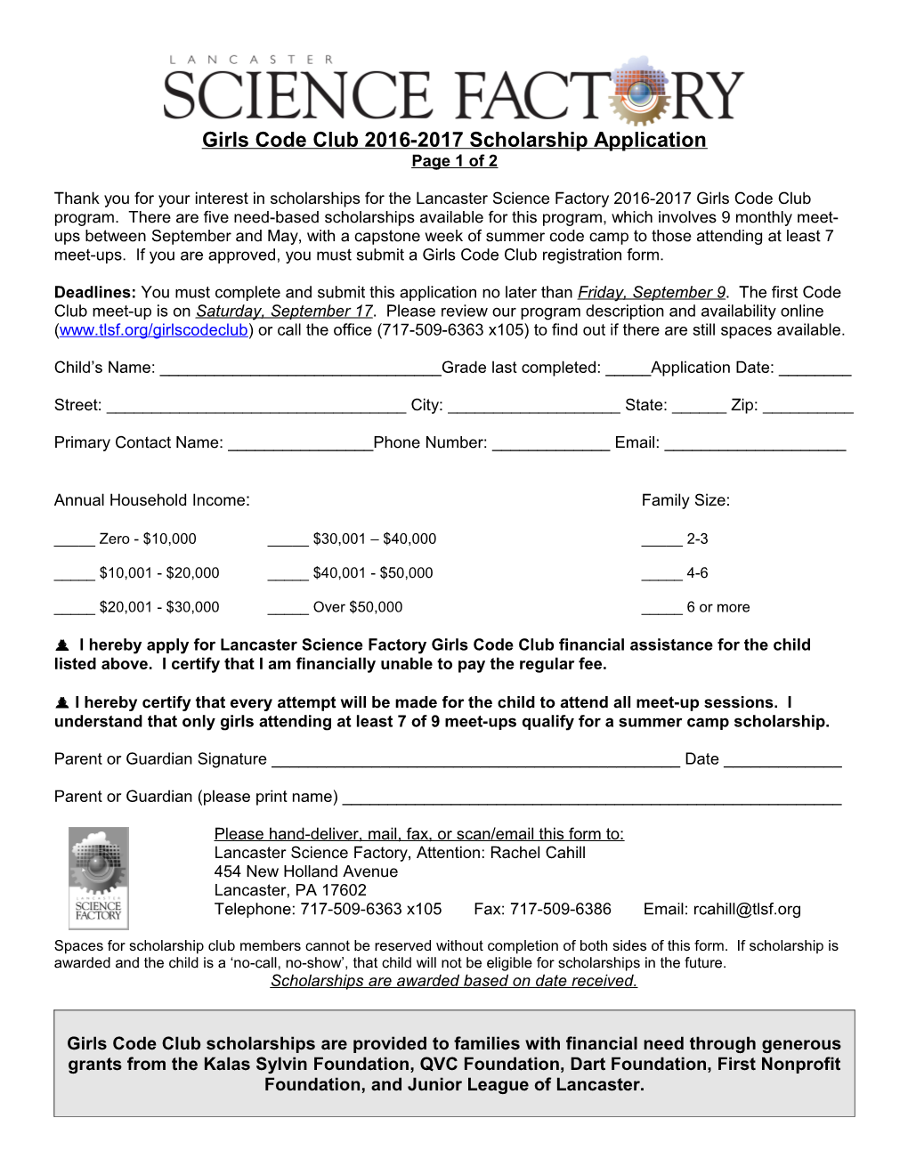 2009 Summer Camp Financial Assistance Form
