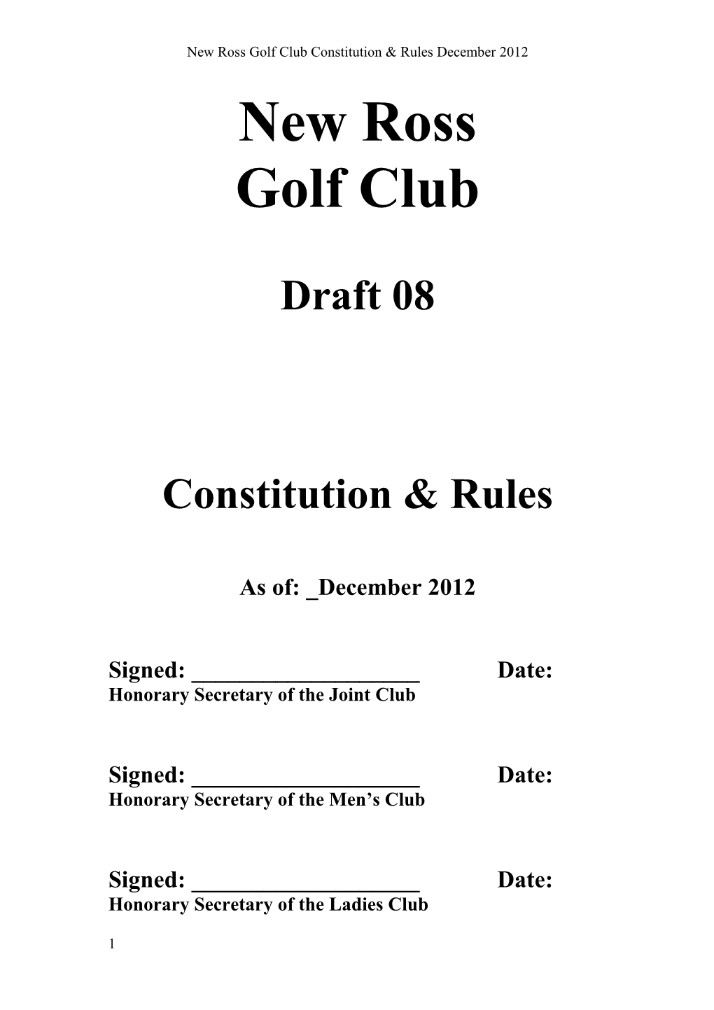 New Ross Golf Club Constitution & Rules December 2012