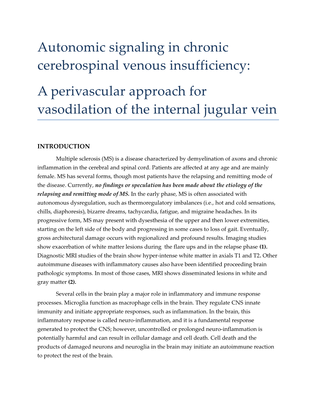 Autonomic Signaling in Chronic Cerebrospinal Venous Insufficiency