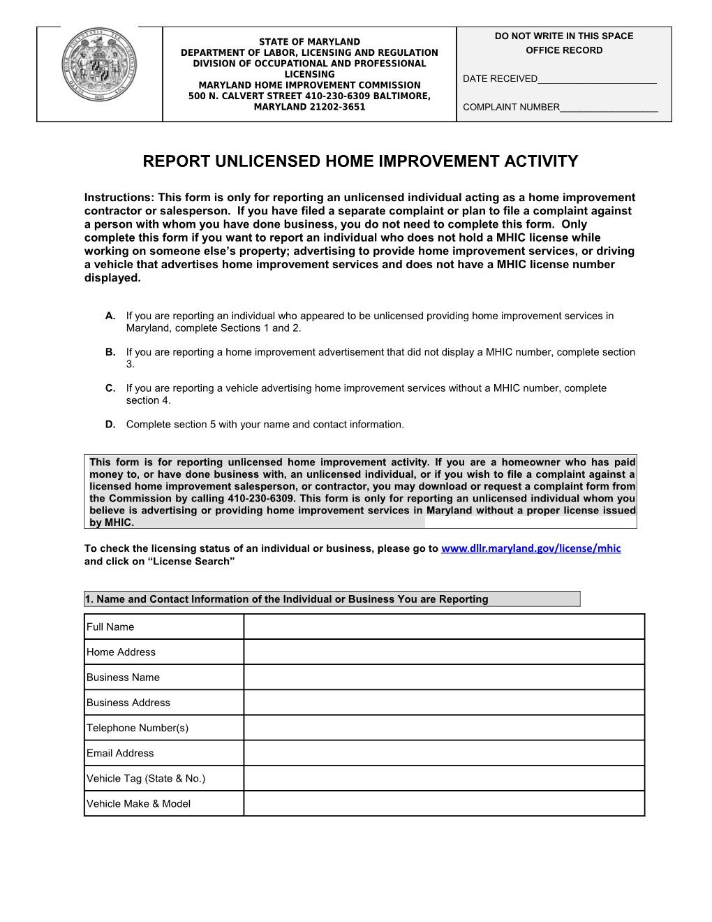 Report Unlicensed Home Improvement Activity