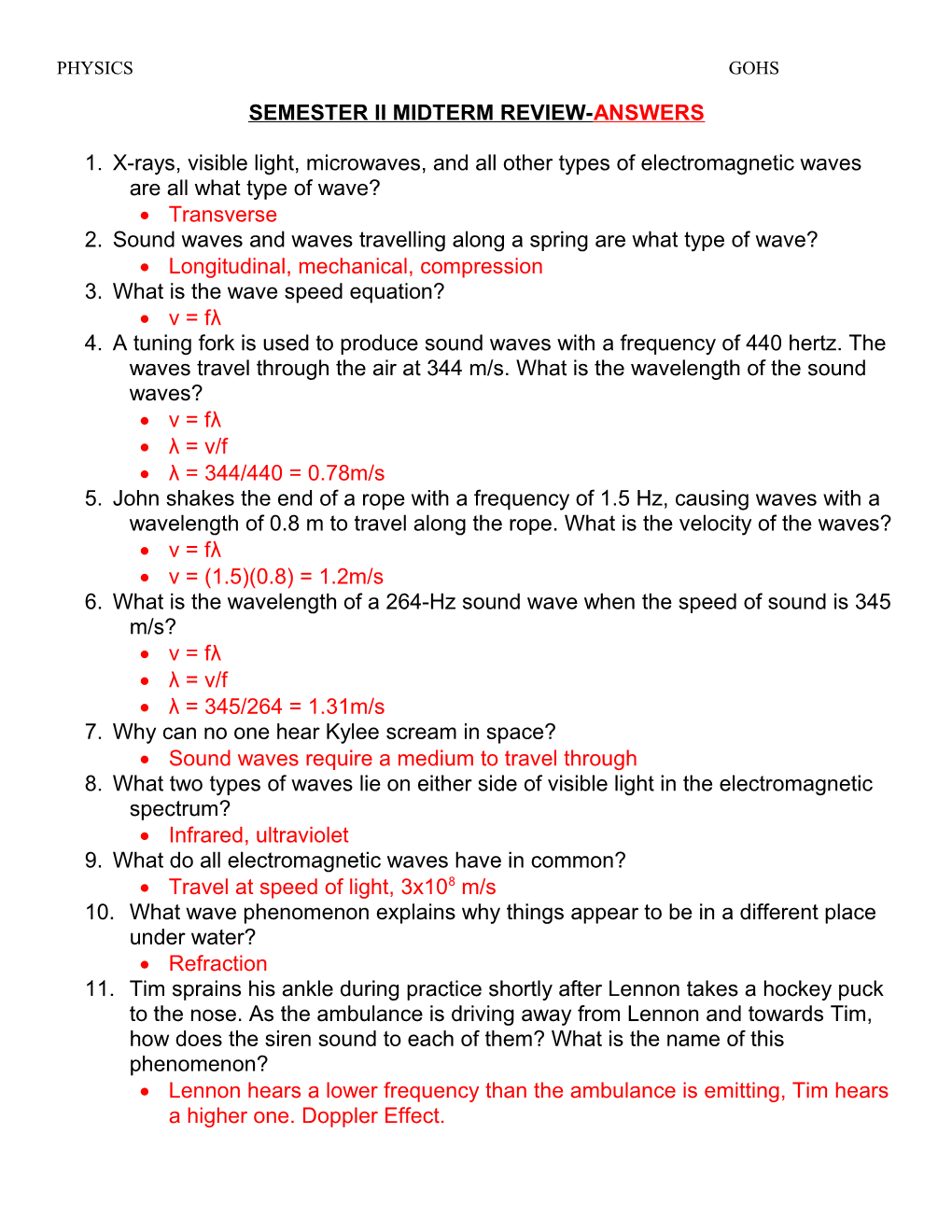 Semester Ii Midterm Review-Answers