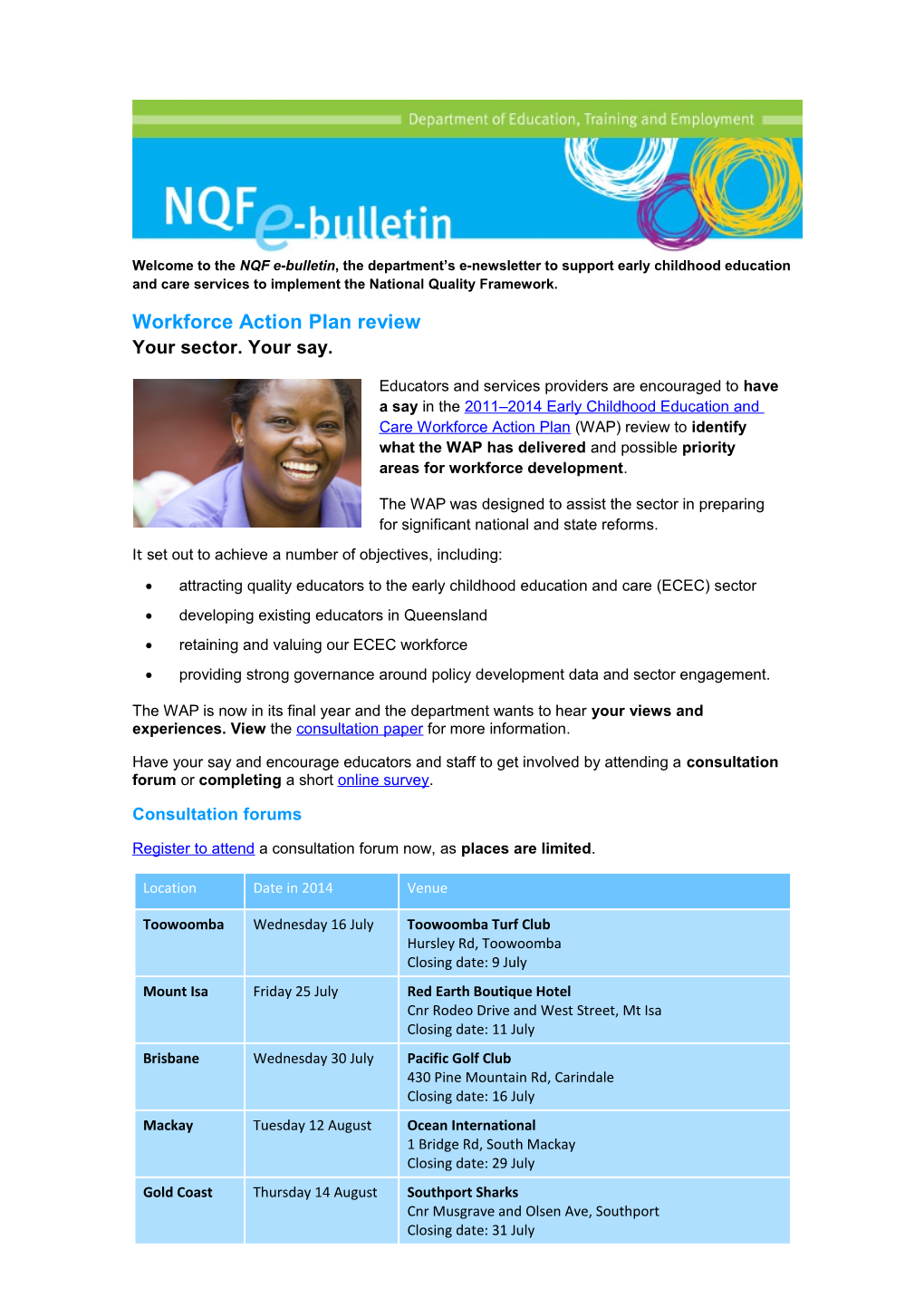 NQF E-Bulletin - Workforce Action Plan Review