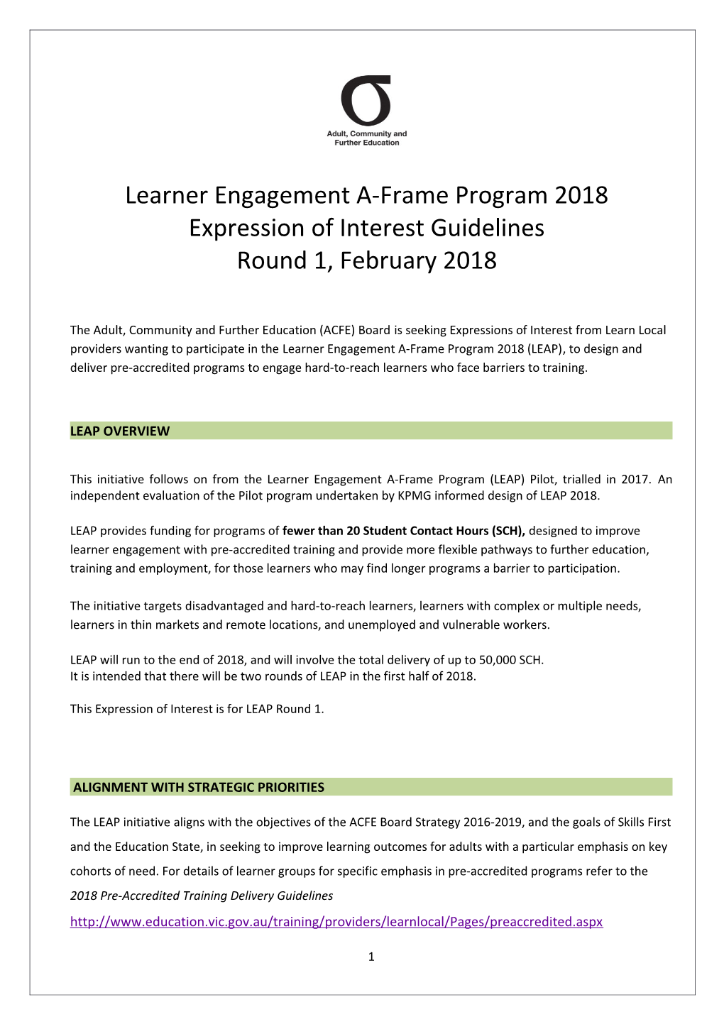 Learner Engagement A-Frame Program 2018