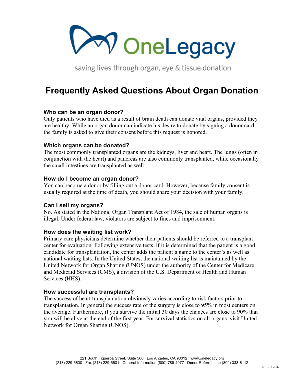 Frequently Asked Questions About Organ Donation