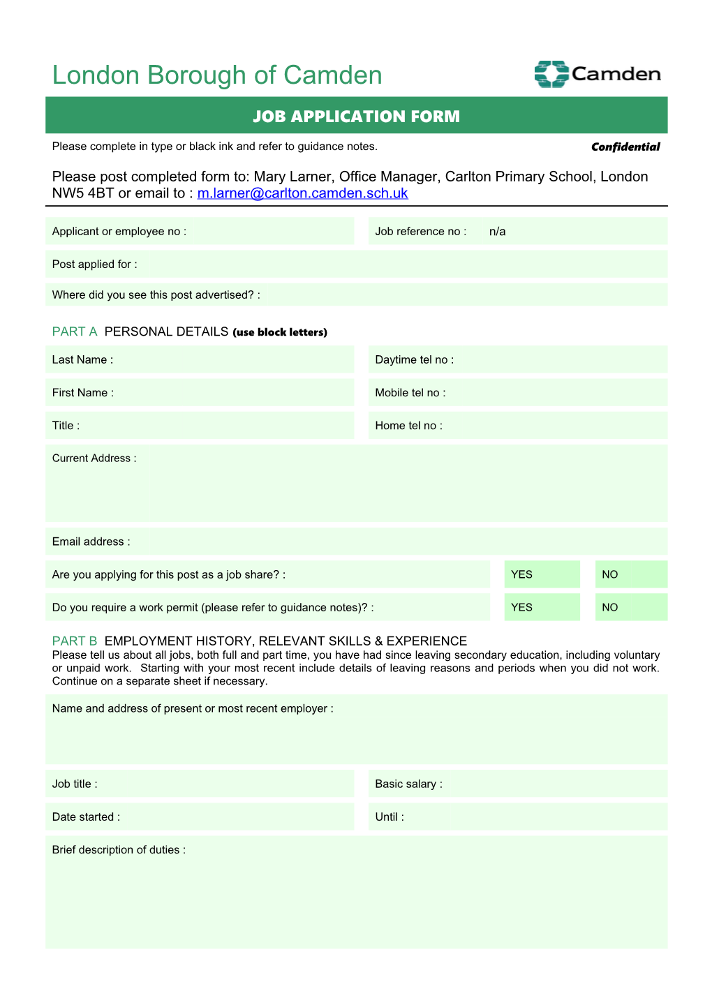 S: Admin Staff Application Packs SENCO Oct 12 Application Form