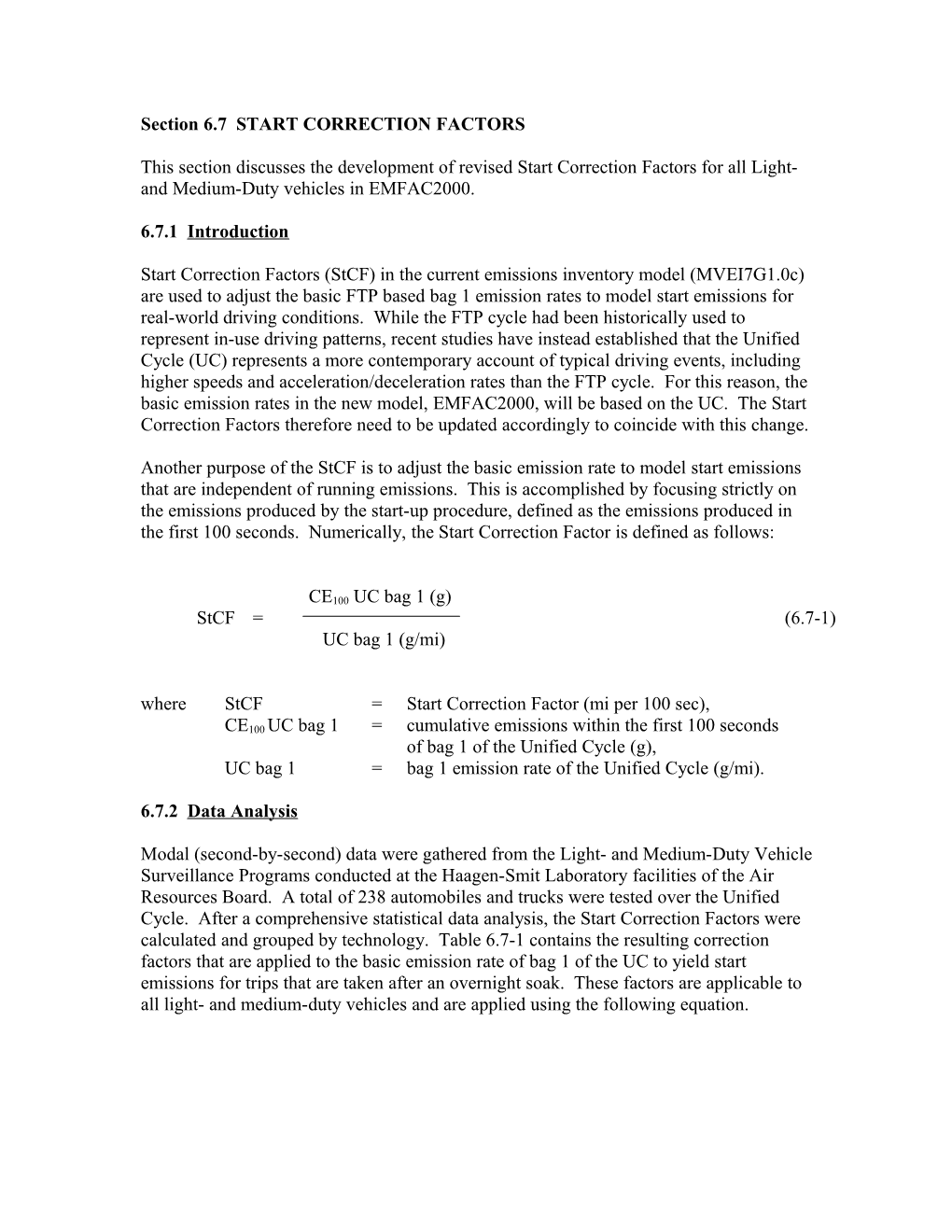 Section 6.7 START CORRECTION FACTORS