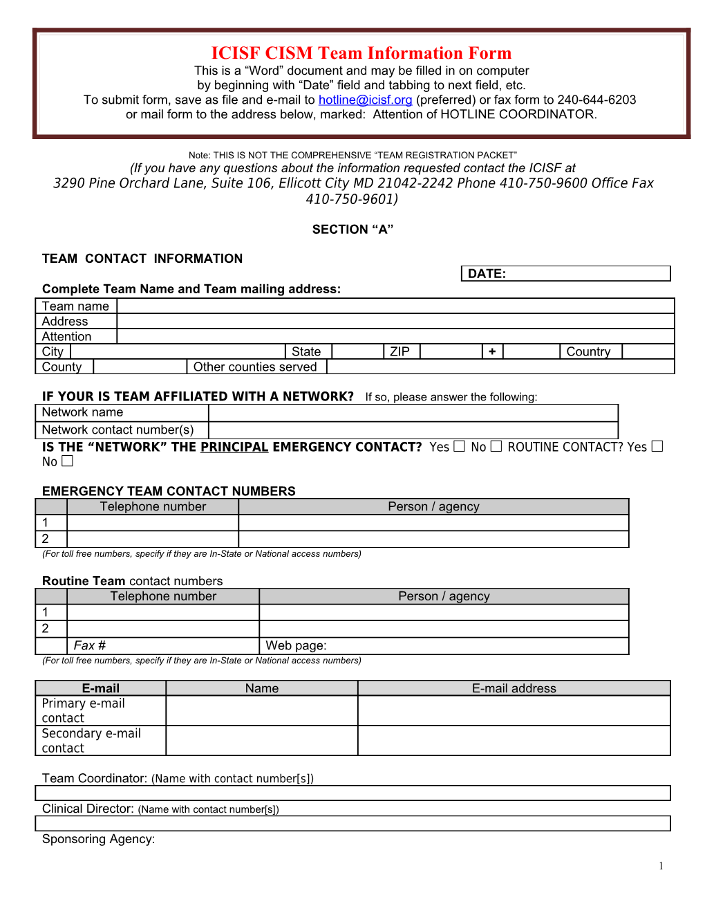 ICISF CISM Team Data Information