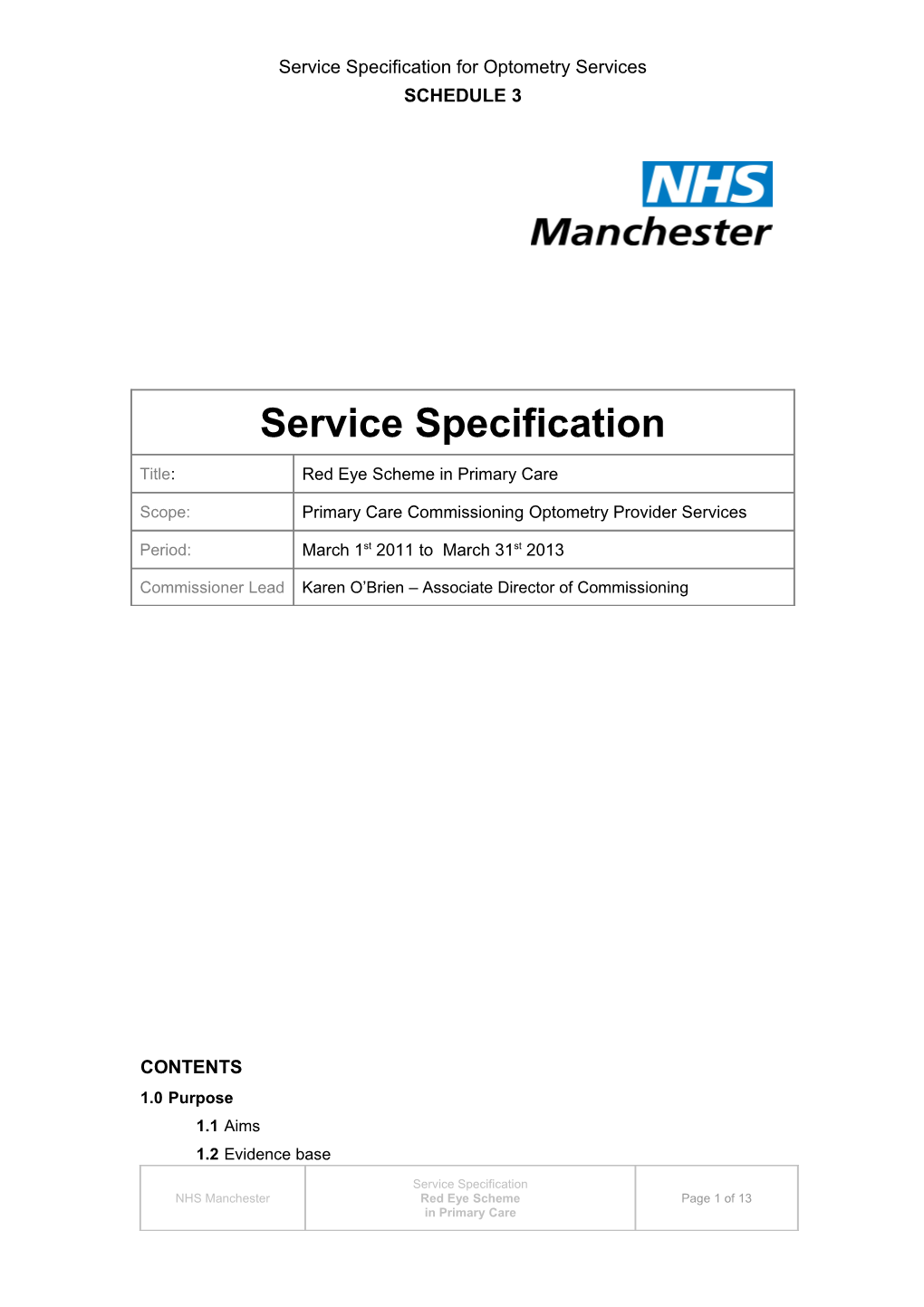 Service Specification for Optometry Services