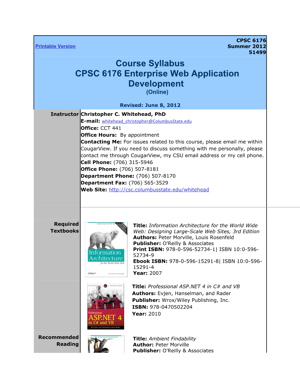 Course Syllabuscpsc 6176 Enterprise Web Application Development (Online)