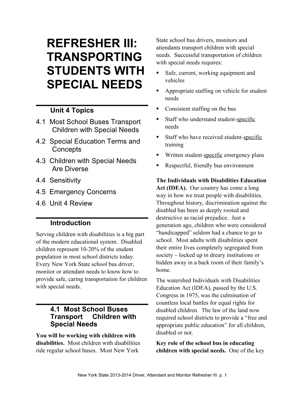 Refresher Iii: Transporting Students with Special Needs