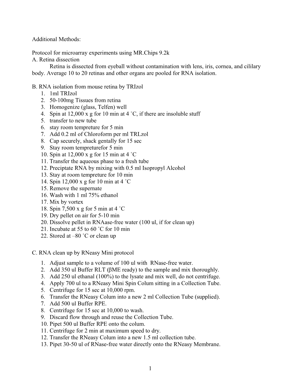 Protocol for Microarray Experiments Using MR.Chips 9.2K