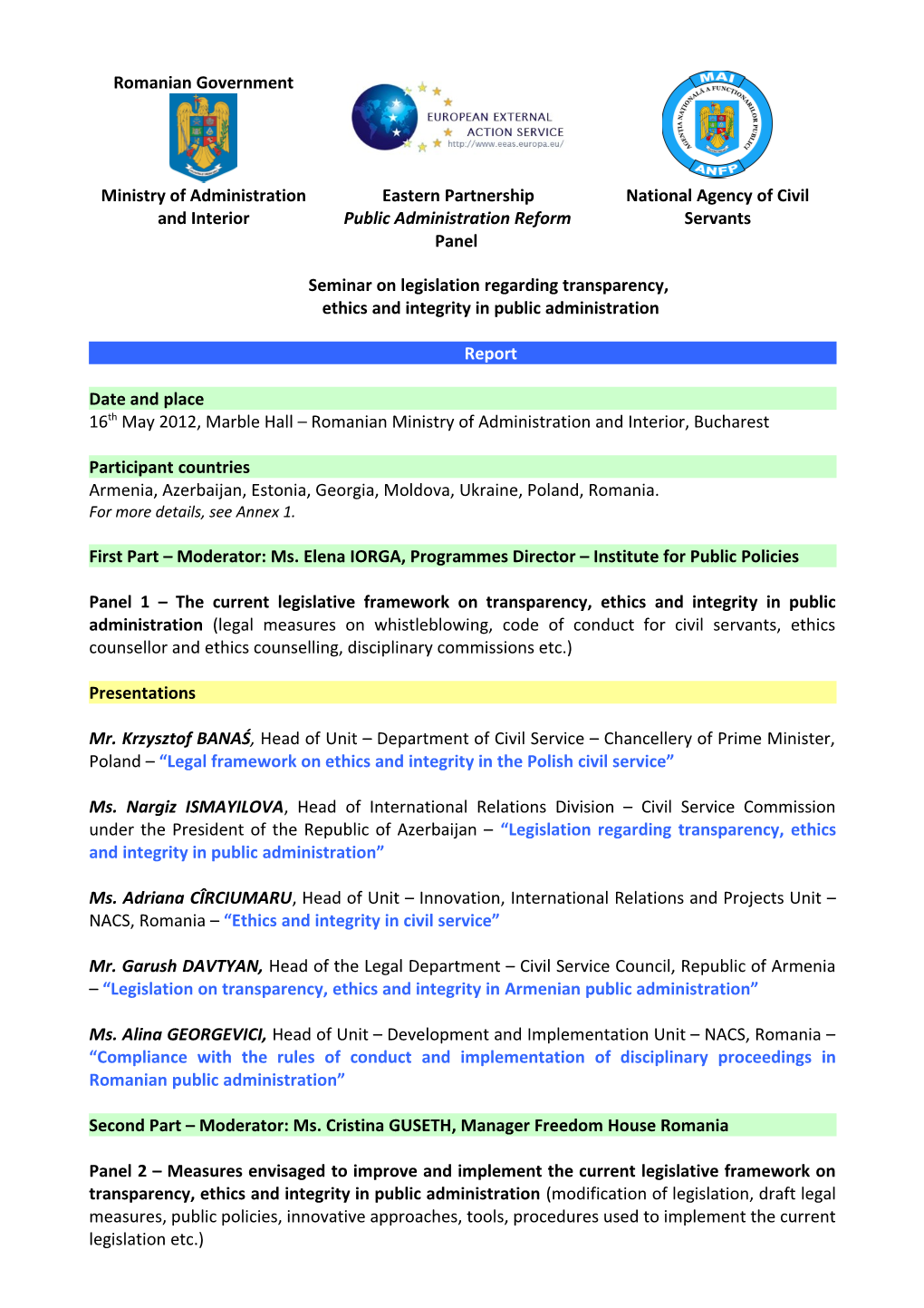 Seminar on Legislation Regarding Transparency