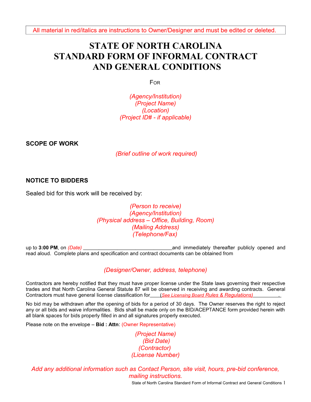 Standard Form of Informal Contract