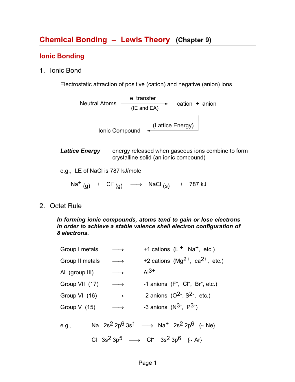 Chemical Bonding Lewis Theory (Chapter 9)