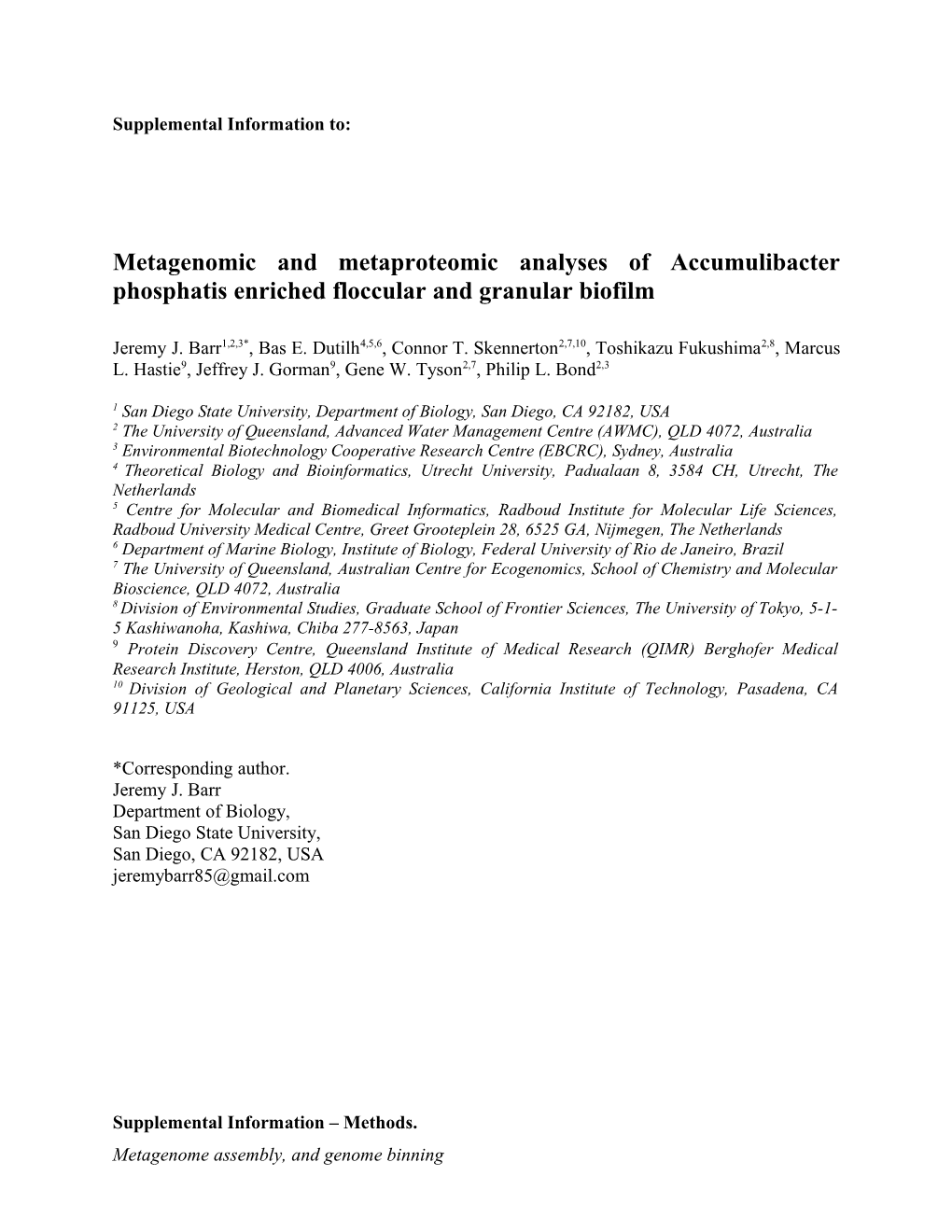 Metagenomic and Metaproteomic Analyses of Accumulibacter Phosphatis Enriched Floccular